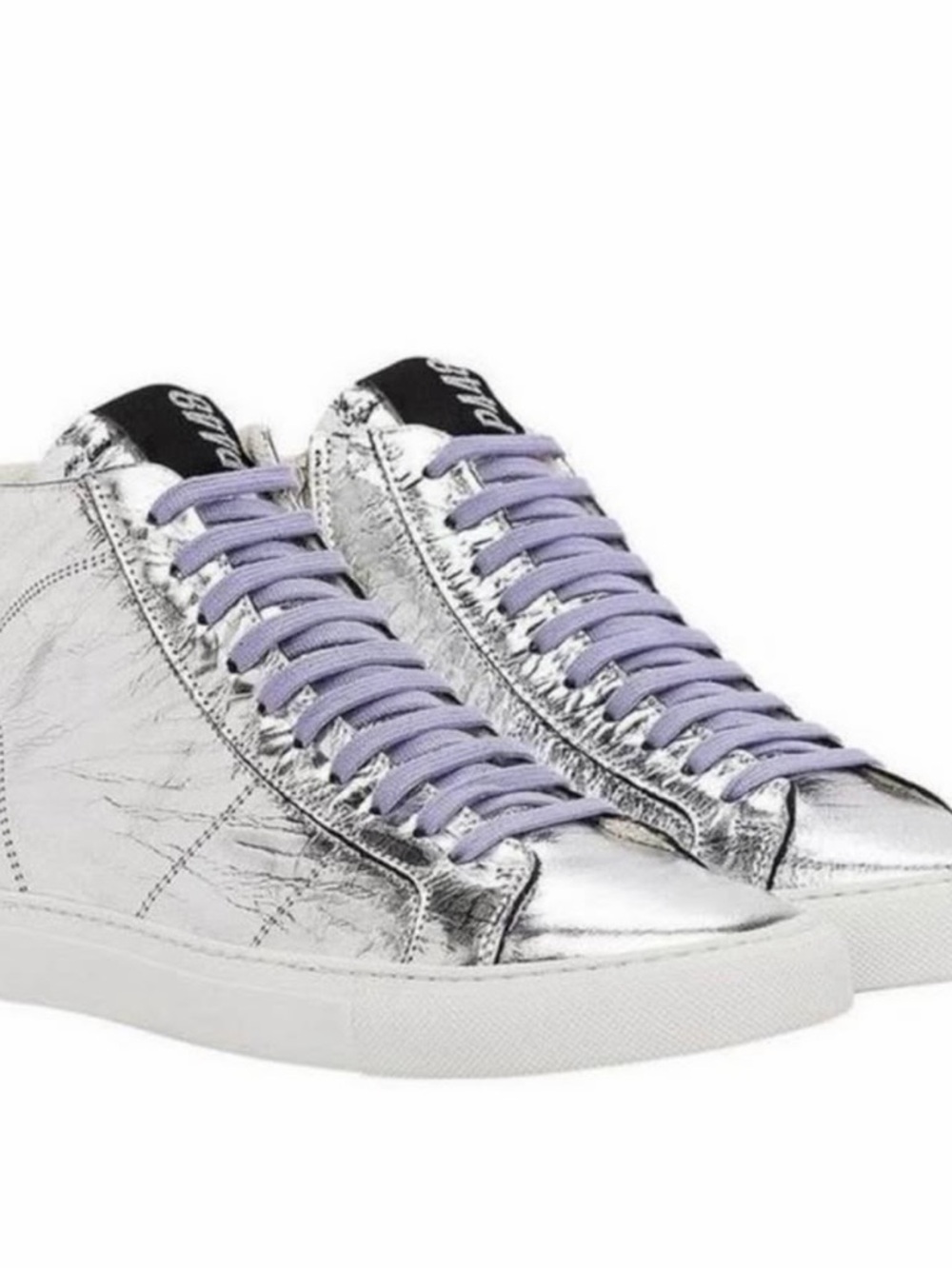 P448 Silver High-Top Sneakers with Lavender Laces